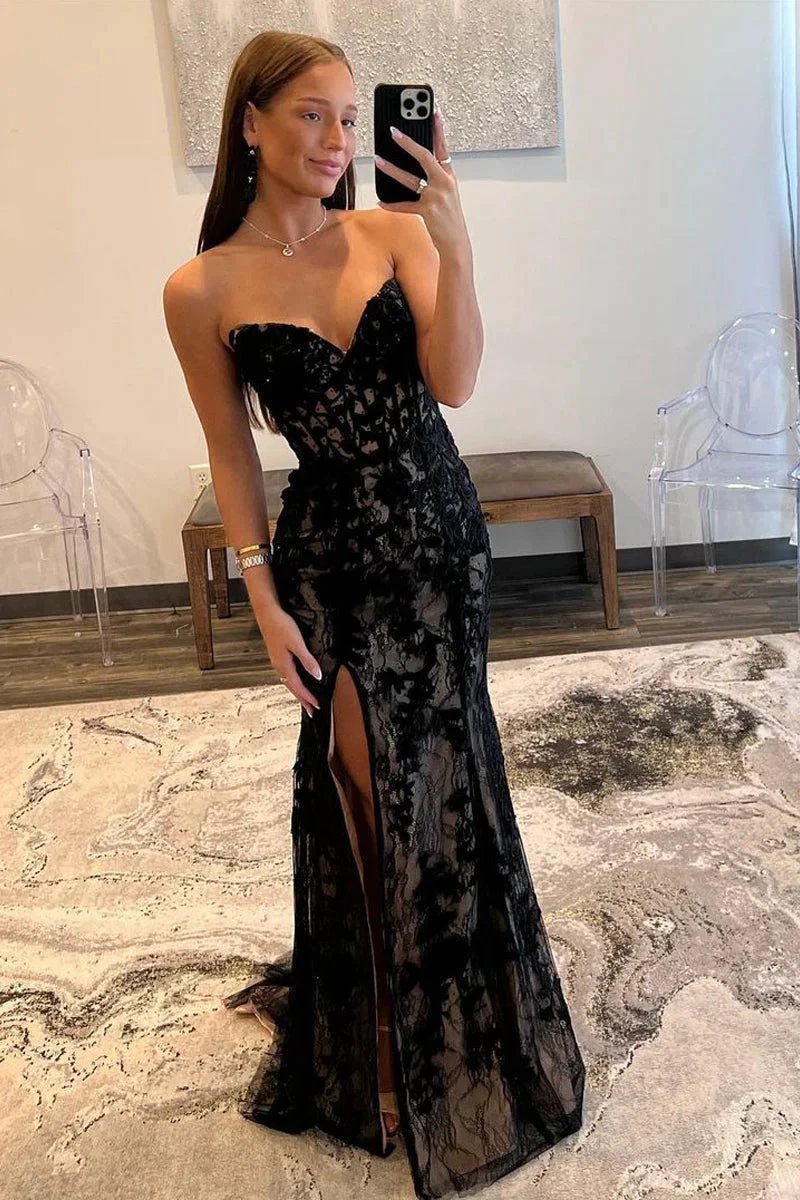 Lyric |Mermaid Strapless Lace Prom Dress with Slit by KissProm