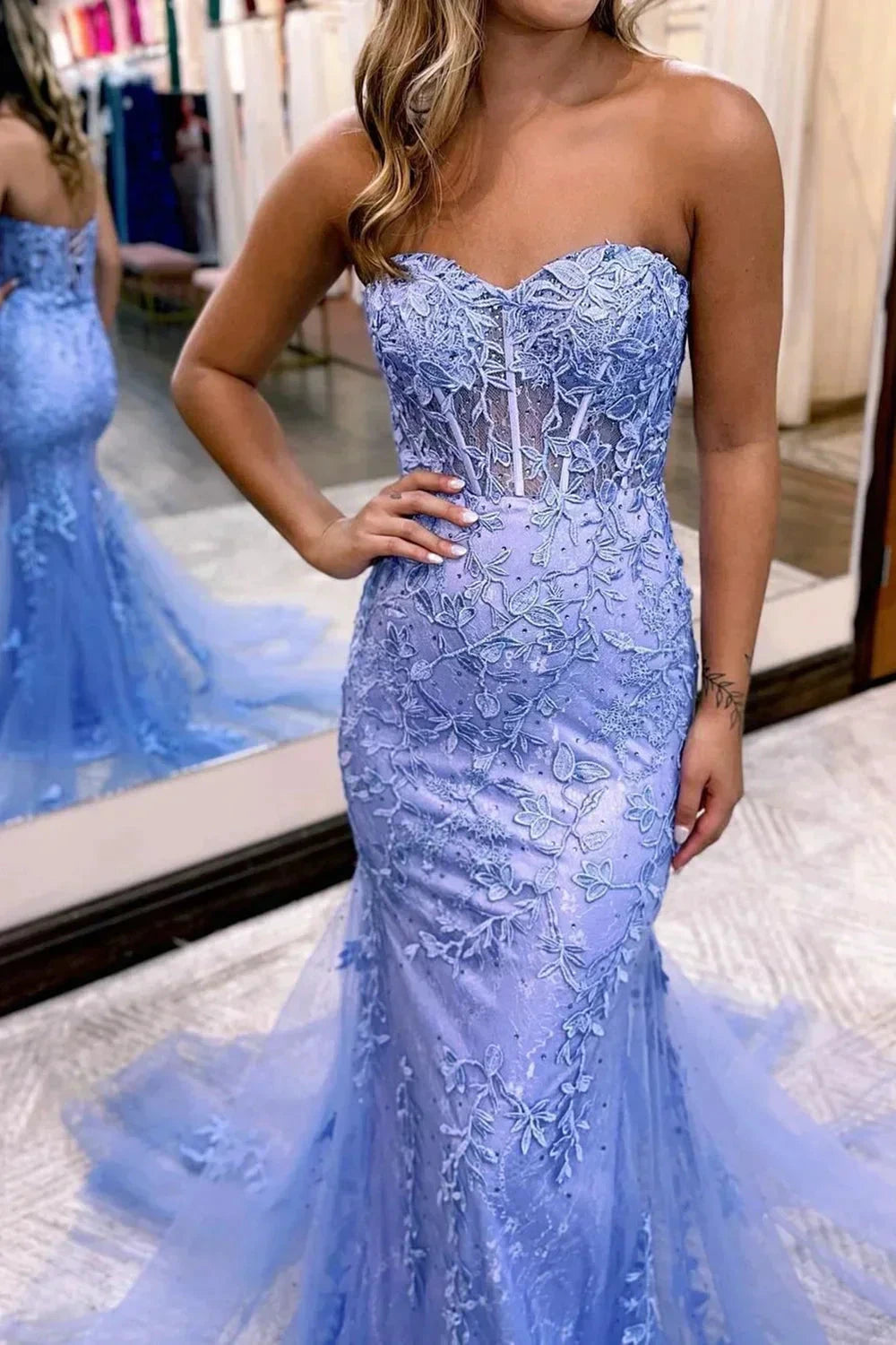 Evie |Mermaid Sweetheart Neck Lace Long Prom Dress With Appliques by KissProm