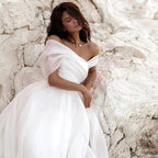 Simple A-Line Bohemian Bridal Dresses Women's Sexy Off Shoulder White Pleated Tulle Beach Formal Prom Party Fashion 2023 Wedding by payinti