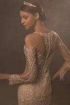 Exquisite Mermaid Halter Neck Illusion Lace Wedding Dress with Beaded Embroidery & Keyhole Back H0010 by ZAPDRESS
