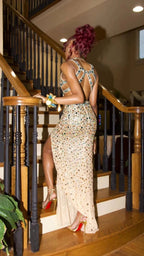 Luxurious Crystal Mermaid Evening Dress Side Slit Sexy Evening Gown Y547 by simplepromdress
