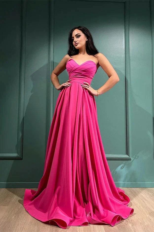 Ravishing Fuchsia Sweetheart A-Line Evening Gown with Daring Split by BIZTUNNEL