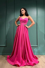 Ravishing Fuchsia Sweetheart A-Line Evening Gown with Daring Split by BIZTUNNEL