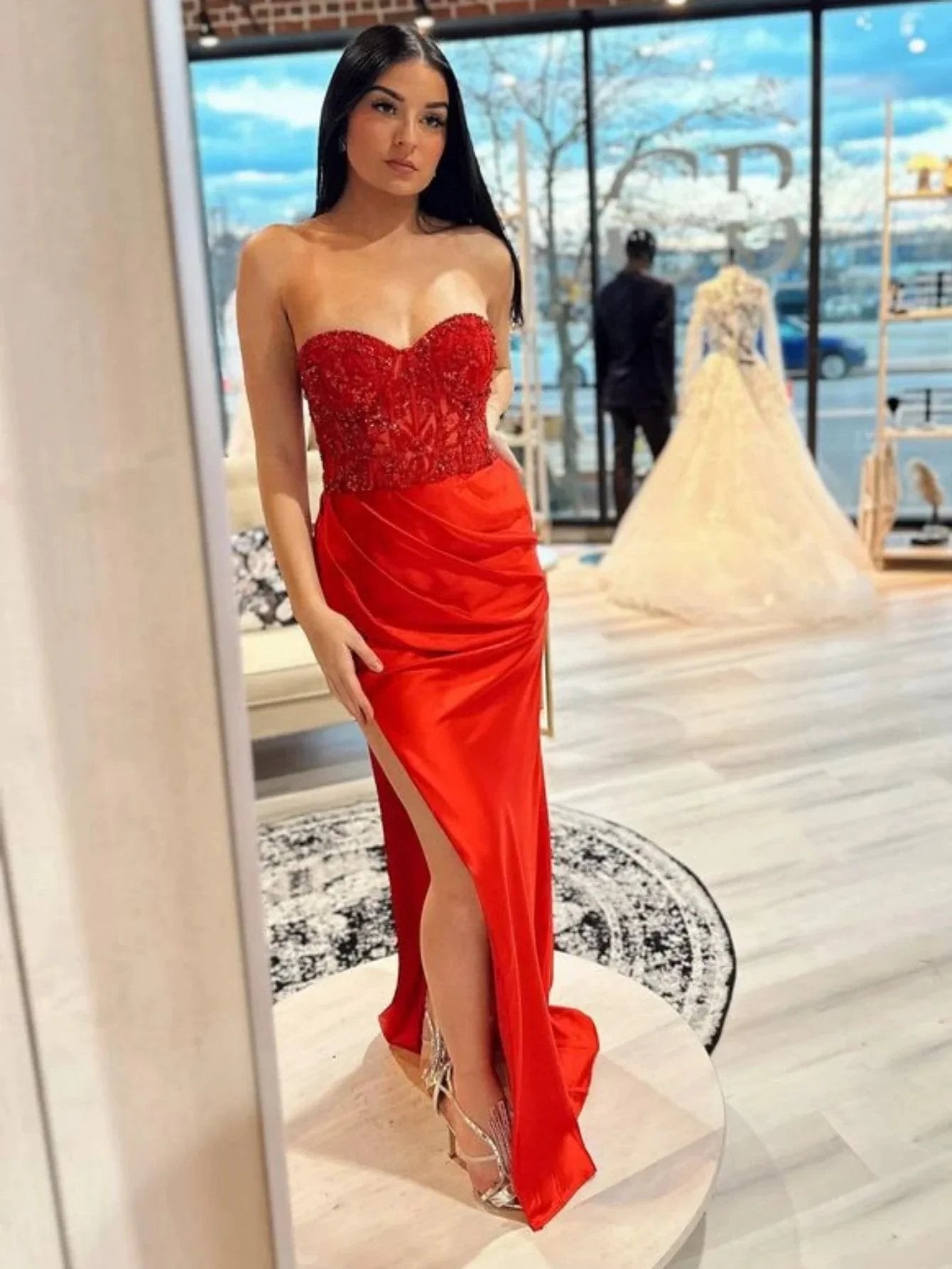 Ember |Sheath Strapless Sweetheart Long Prom Dress with Slit by KissProm