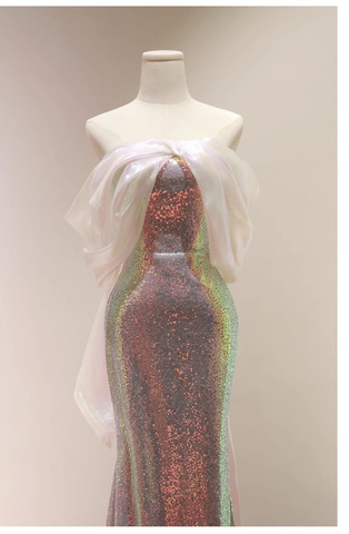 Charmantes Pailletten-Meerjungfrau-Abendkleid, glänzend, lang, Ballkleid Y7687