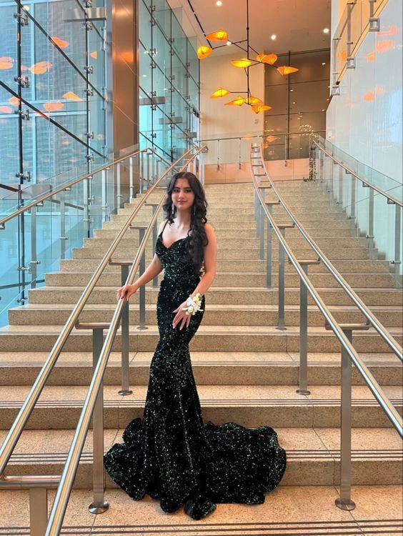 Mermaid Green Sequin Long Evening Dress Charming Prom Dress Y438 by simplepromdress