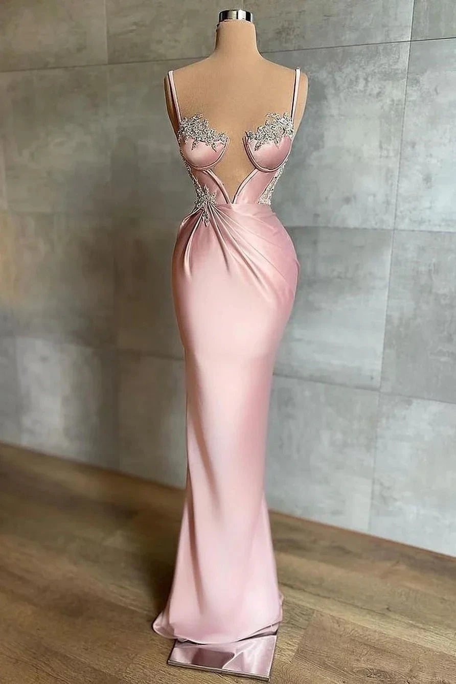 Long Mermaid Sweetheart Spaghetti Straps Satin Prom Dress with Beadings by BIZTUNNEL