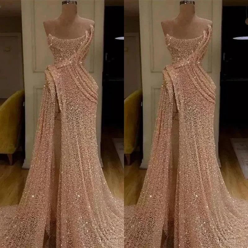 Gorgeous Sequin Split Strapless Mermaid Long Prom Dress by BIZTUNNEL