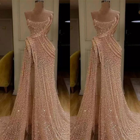 Wunderschönes langes, trägerloses Meerjungfrau-Ballkleid mit Pailletten