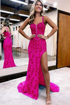 Sparkly Blue Sheath Sequins Long Prom Dress with Slit by KissProm