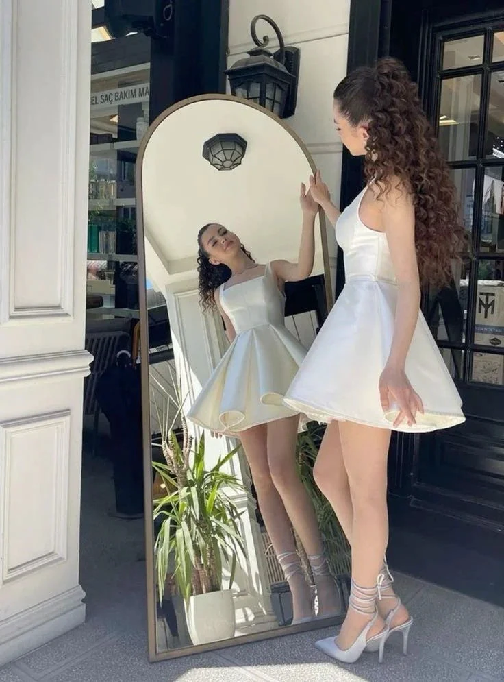 Elegant A Line Straps Ivory Satin Short Homecoming Dress Birthday Dress Y7658 by simplepromdress