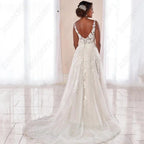 Boho Wedding Dresses Spaghetti Straps A-Line Applique Bride Gowns Sexy Backless Sleeveless Tulle robe de mariée by payinti