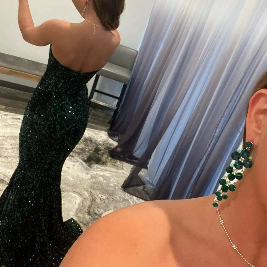 Sequined Open Back V-Neck Mermaid Long Prom Gown by BIZTUNNEL