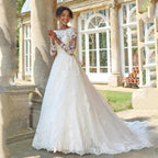 Civil Wedding Dresses For 2024 Bride Long Sleeves Backless Scoop Bride Gowns A-Line Lace Applique vestido de noiva by payinti