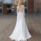 Wedding Dresses Long Sleeves Bohemian Illusion Lace Appliqued Chiffon Bridal Gowns Beach V-Neck A Line Robes De Mariée by payinti