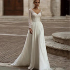 Modern Long Sleeve Wedding Dresses Simple Chiffon Lace Sequined Bridal Gowns Charming Backless A-Line vestidos de noiva by payinti
