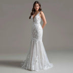 Charming Trumpet Wedding Dresses Sleeveless Scoop Pleat Appliques Bridal Gown Vestido De Casamento Customised For Women by payinti
