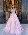 Off The Shoulder Sweetheart Long Pink Applique A Line Tulle Prom Dress by BIZTUNNEL