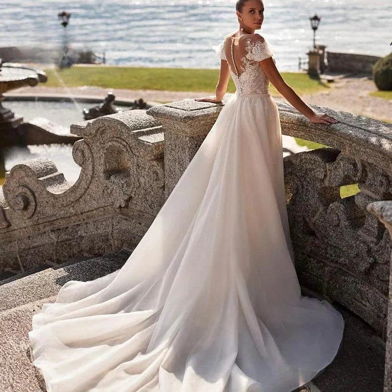 Luxury Detachable 2 In 1 Wedding Mermaid Dress Embroidered Lace On Net With Square Collar Sleeveless Bride Gowns Vestido De Novi by payinti