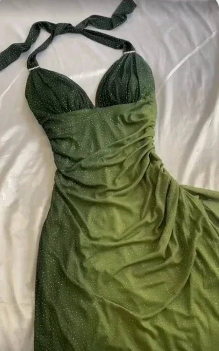 Sexy Halter Ombre Green V Neck Chiffon Long Prom Dress Party Evening Gown Y7484 by simplepromdress