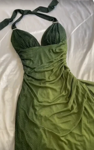 Vestido de fiesta de noche sexy de gasa con cuello en V y escote halter verde degradado Y7484