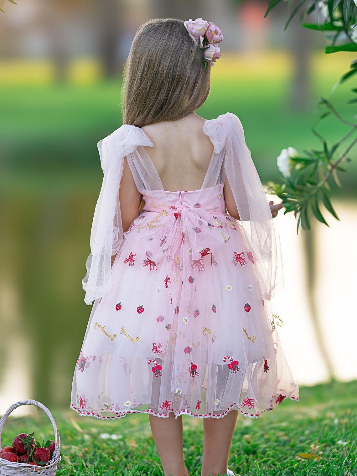 Tulle Knee-length Strawberry Embroidery Flower Girl Dress - photo 5