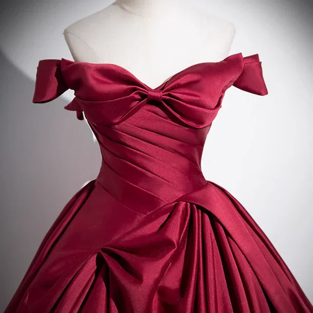 Fashion Burgundy Satin Pleats Prom Dress A Line Elegant Ball Gown Y7661 by simplepromdress