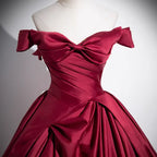 Fashion Burgundy Satin Pleats Prom Dress A Line Elegant Ball Gown Y7661 by simplepromdress