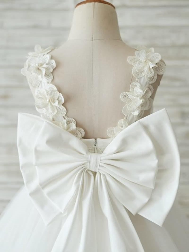 Lace Tulle Knee-length 3D Flower Girl Dress - photo 4