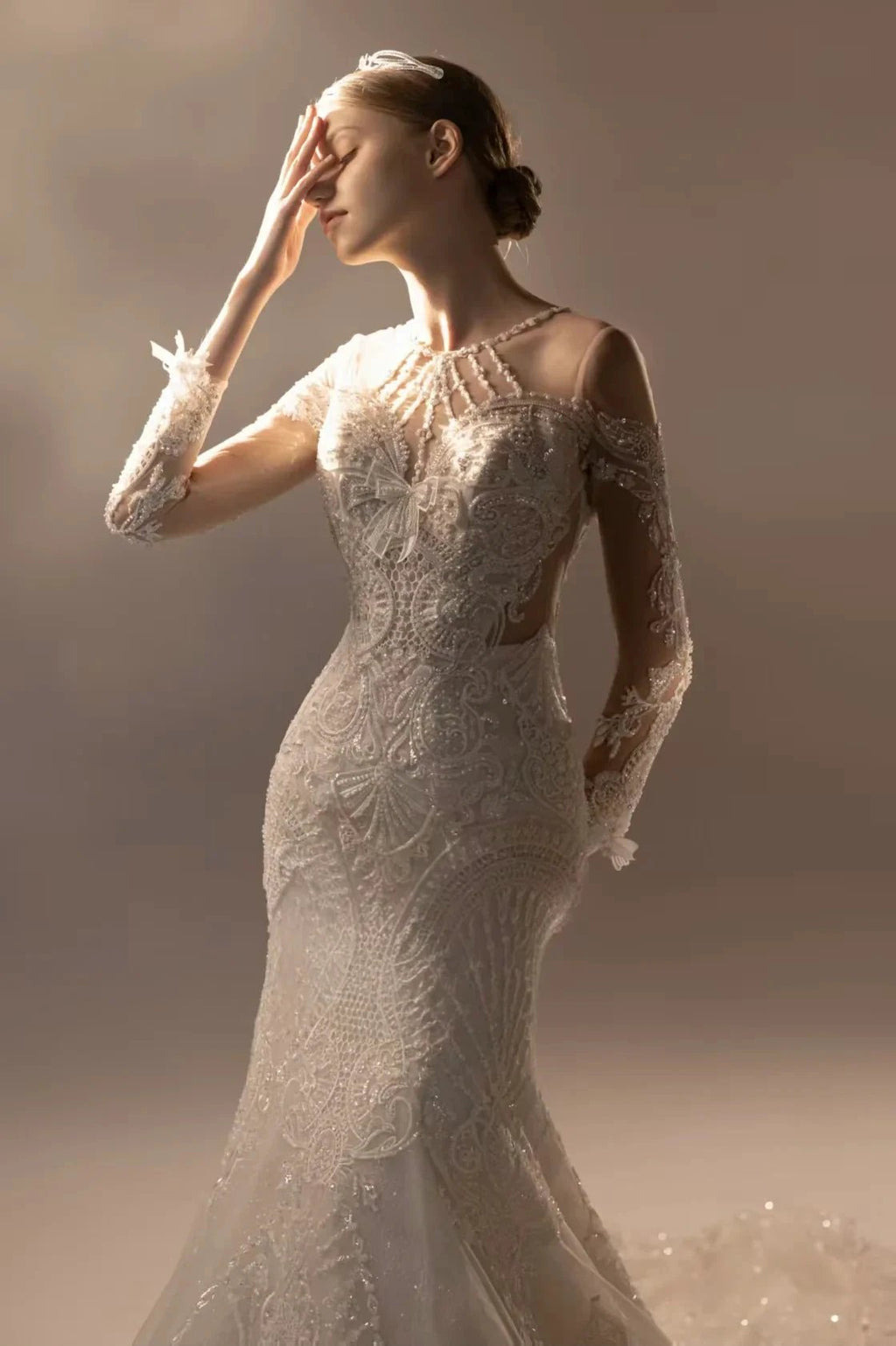 Exquisite Mermaid Halter Neck Illusion Lace Wedding Dress with Beaded Embroidery & Keyhole Back H0010 by ZAPDRESS