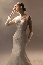 Exquisite Mermaid Halter Neck Illusion Lace Wedding Dress with Beaded Embroidery & Keyhole Back H0010 by ZAPDRESS