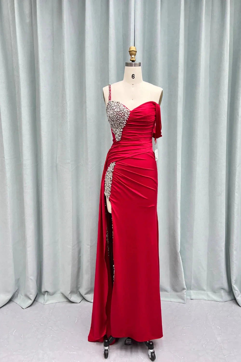 Kaydence | Chic Asymmertrical Fuchsia Beaded Long Porm Dress by KissProm