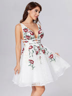 A-Line Deep V-neck Lace Appliques Short Homecoming Dress by Cicinia
