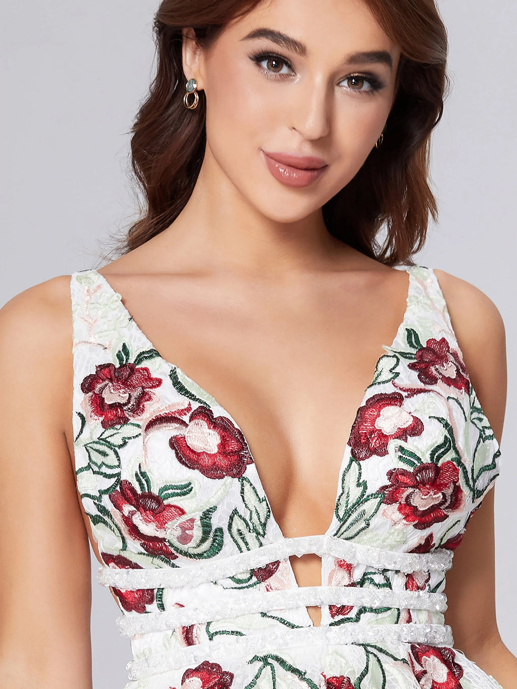 A-Line Deep V-neck Lace Appliques Short Homecoming Dress by Cicinia