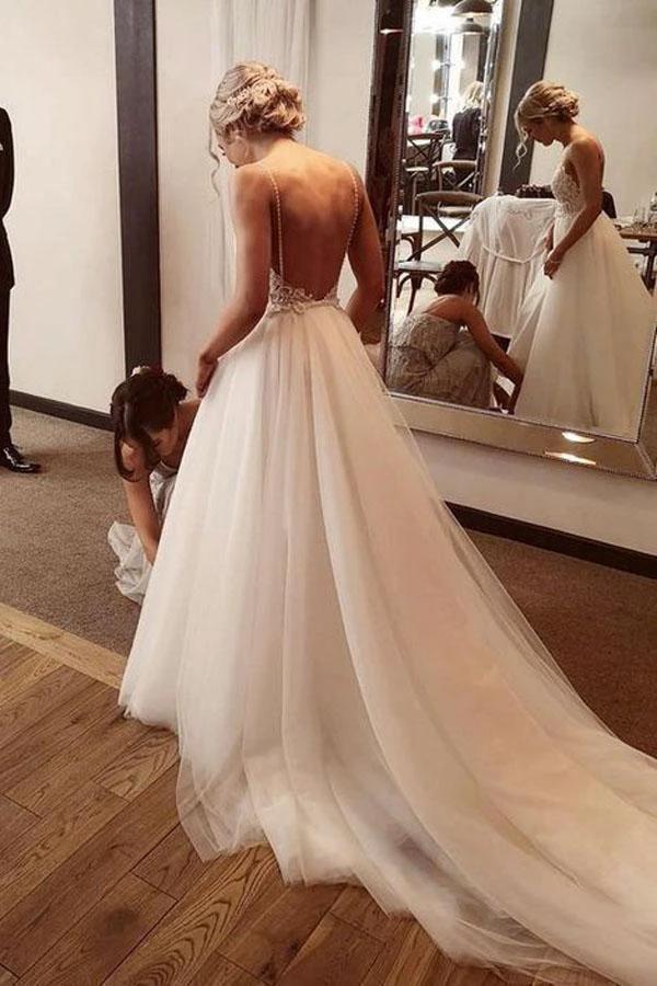 Backless Lace/Tulle Beach Wedding Dress Fashion Bridal Gown WD432 by pgmdress