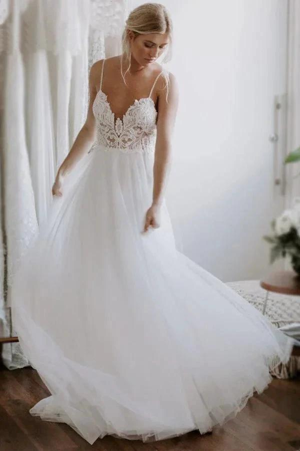 Backless Lace/Tulle Beach Wedding Dress Fashion Bridal Gown WD432 by pgmdress