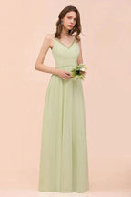 Backless Sage Bridesmaid Dress Floor Length Spring /Summer Maid of honor Dress by misshow.com