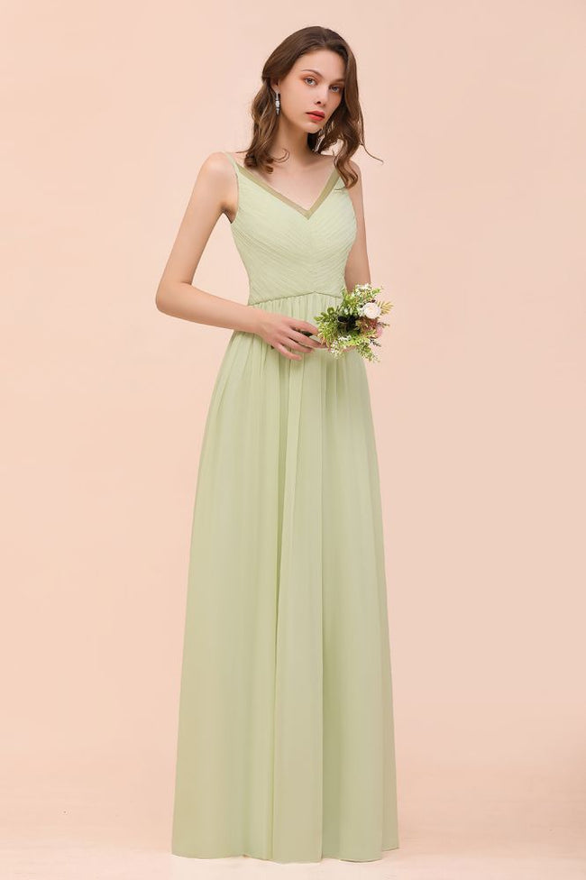 Backless Sage Bridesmaid Dress Floor Length Spring /Summer Maid of honor Dress Main Image