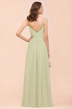 Backless Sage Bridesmaid Dress Floor Length Spring /Summer Maid of honor Dress by misshow.com