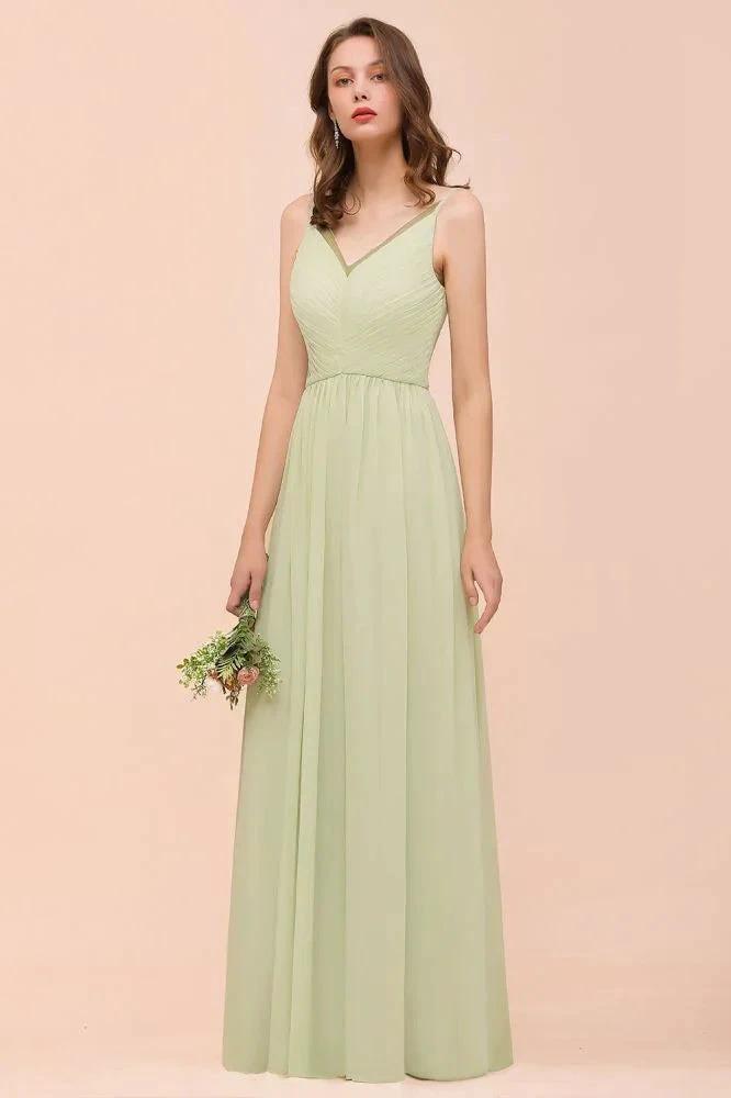 Backless Sage Bridesmaid Dress Floor Length Spring /Summer Maid of honor Dress by misshow.com