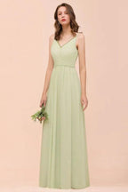Backless Sage Bridesmaid Dress Floor Length Spring /Summer Maid of honor Dress by misshow.com