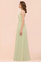 Backless Sage Bridesmaid Dress Floor Length Spring /Summer Maid of honor Dress by misshow.com