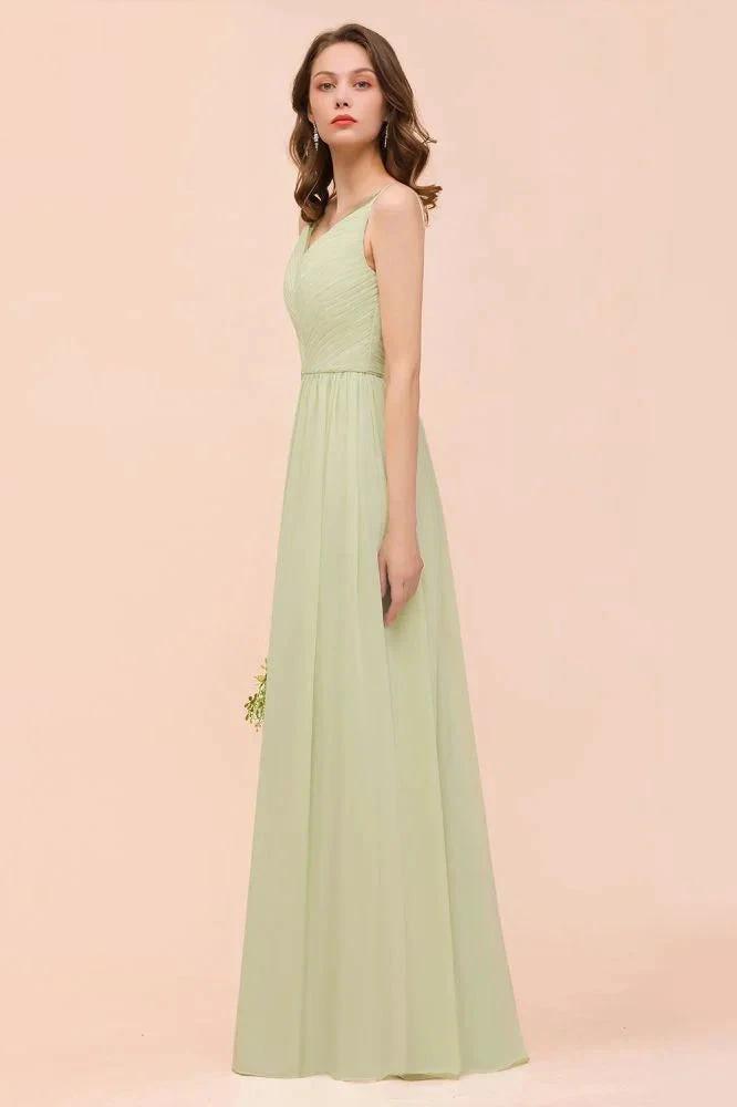 Backless Sage Bridesmaid Dress Floor Length Spring /Summer Maid of honor Dress by misshow.com
