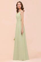Backless Sage Bridesmaid Dress Floor Length Spring /Summer Maid of honor Dress by misshow.com