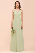 Backless Sage Bridesmaid Dress Floor Length Spring /Summer Maid of honor Dress by misshow.com