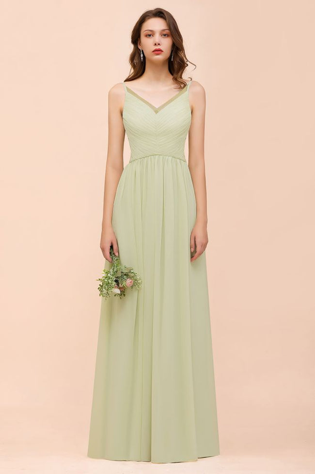 Backless Sage Bridesmaid Dress Floor Length Spring /Summer Maid of honor Dress Hover Image