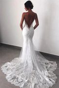 Backless Wedding Dress Lace Mermaid Beautiful Spaghetti-Straps Bride Dress by misshow.com