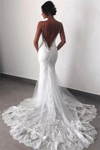 Backless Wedding Dress Lace Mermaid Beautiful Spaghetti-Straps Bride Dress by misshow.com