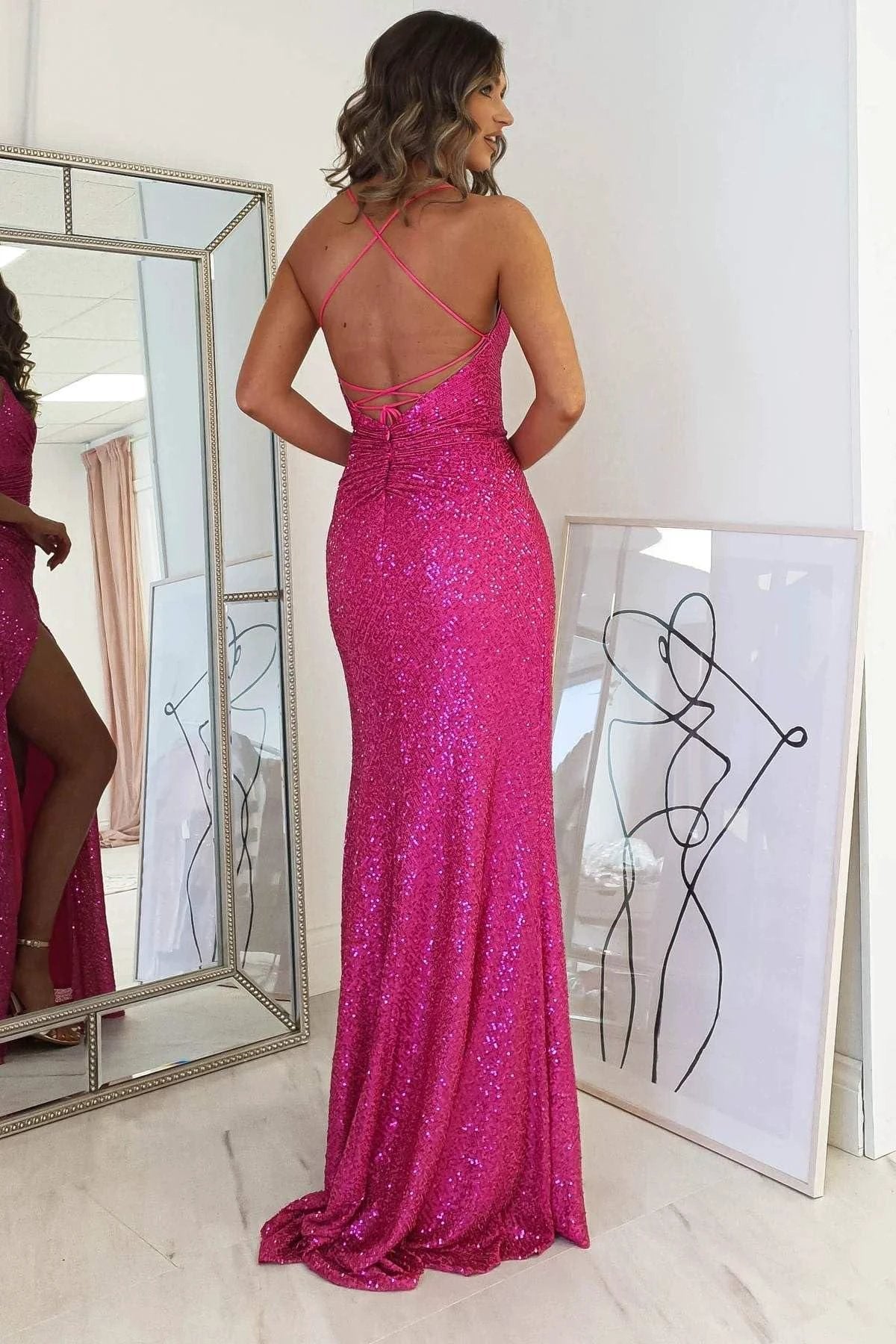 Glitter Evening Gown Sparkly Prom Dress With Slit by vivymakudress