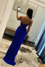 Royal Blue Off the Shoulder Beaded Long Prom Dresses with Appliques by Kissprom